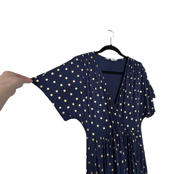 Boden Navy Blue & Gold Polka Dot Midi Dress with Pockets Women's US 4 Petite - Picture 5 of 9